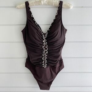 Profile By Gottex Brown Ruffle One Piece Swim Suit